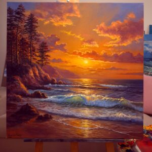(Sahilde Günbatımı) Canvas Tablo